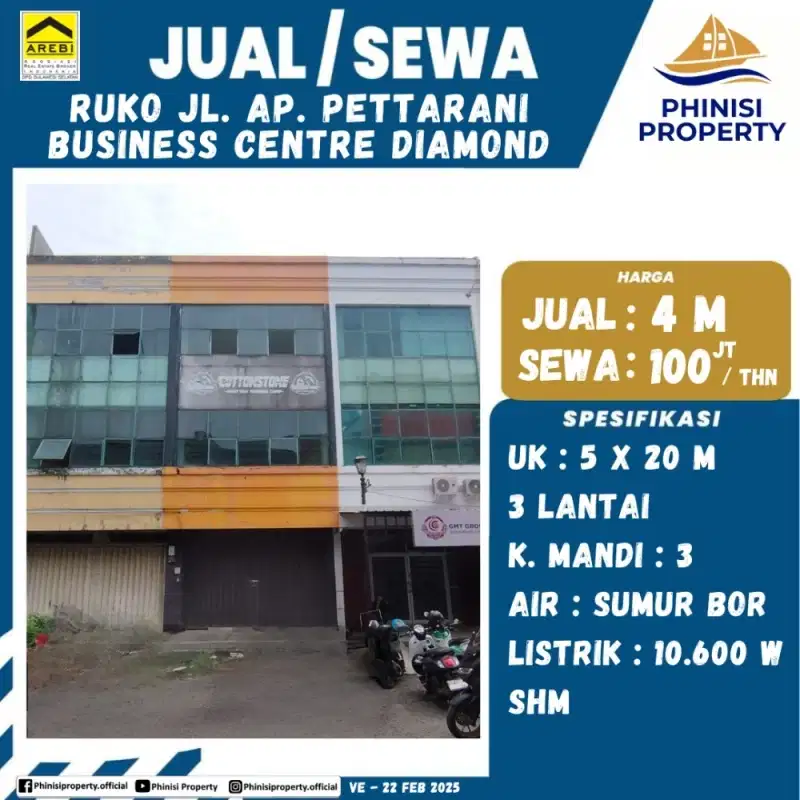 DIJUAL RUKO MURAH DI PETTARANI COCOK BUAT BUKA KANTOR ATAU CAFE