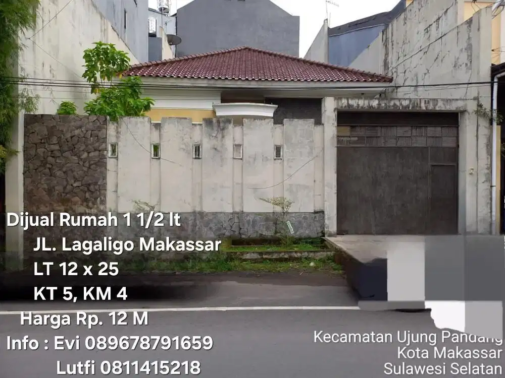 Dijual Rumah 1 1/2 lt Jl. Lagaligo Makassar
