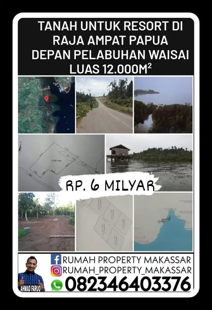 Tanah u RESORT RajaAmpat Papua Dpn Pelabuhan WAISAI 11.500