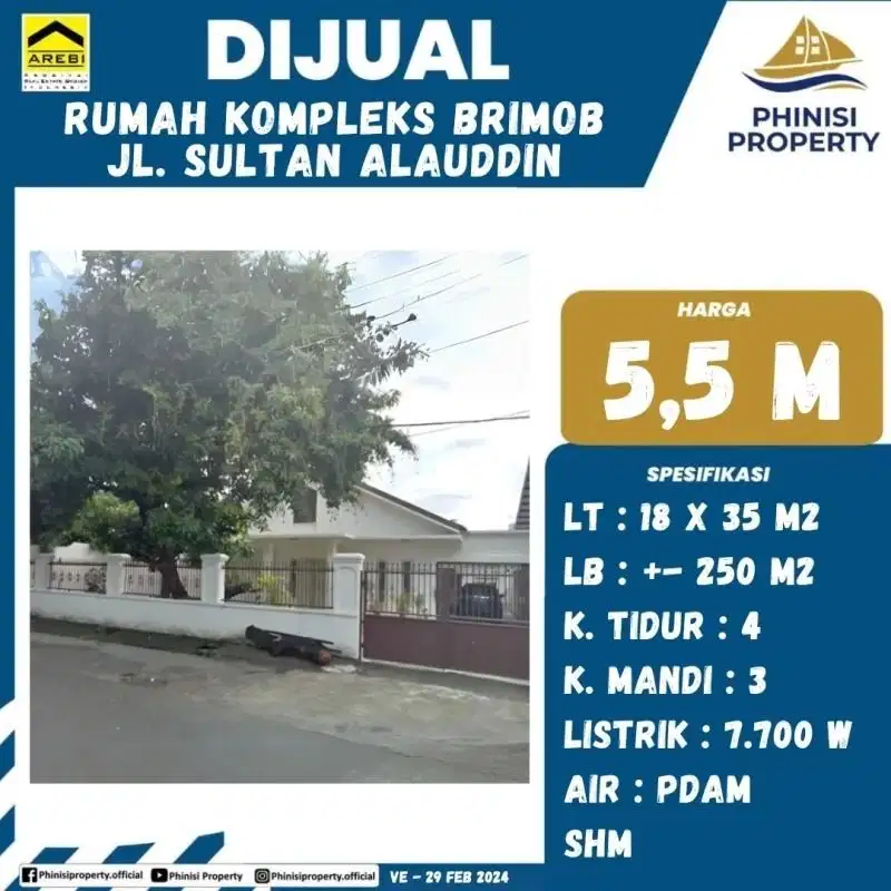 DIJUAL RUMAH DI KOMP. BRIMOB SULTAN ALAUDDIN