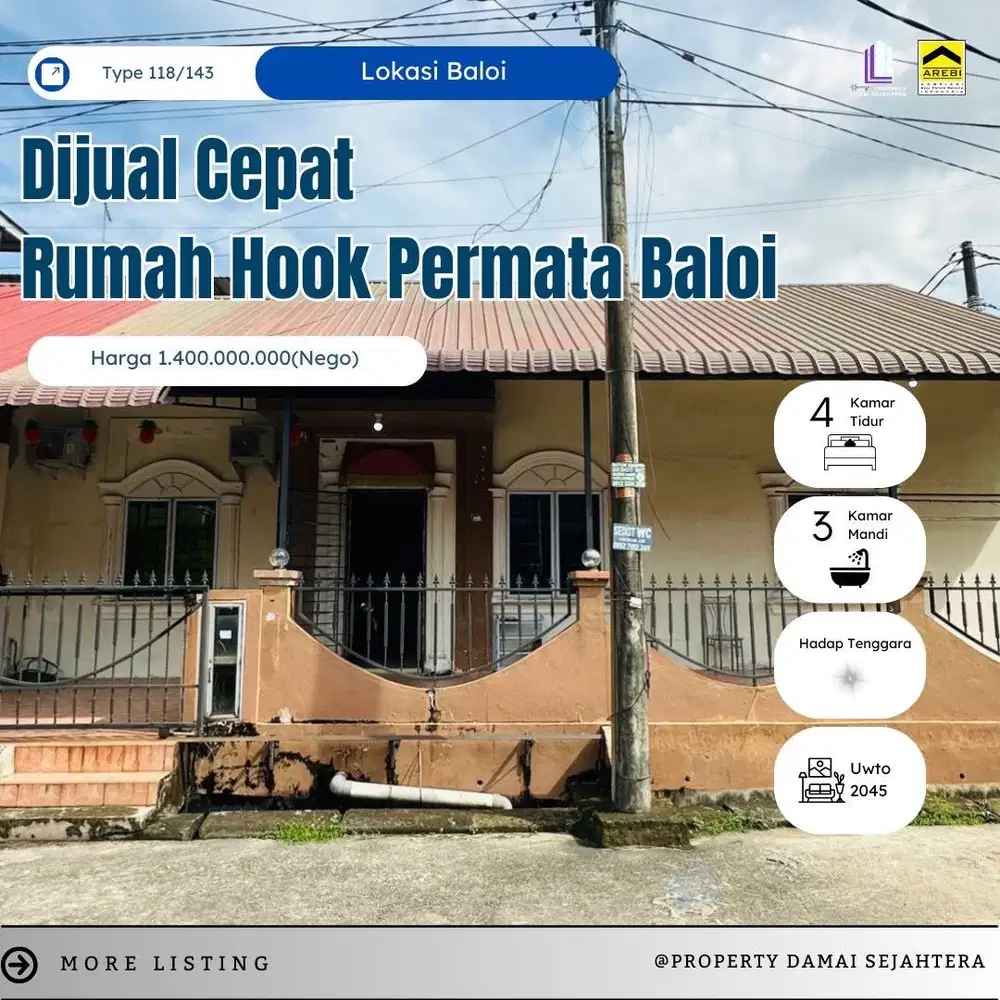 jual rumah hook permata baloi siap huni