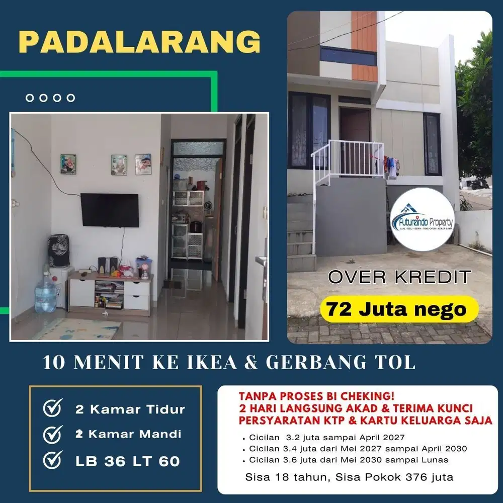 Rumah minimalis Padalarang 15 Menit dari Stasion Woosh Take over murah