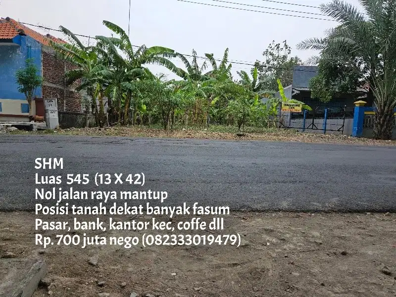 Tanah nol jalan raya mantup dekat banyak fasum