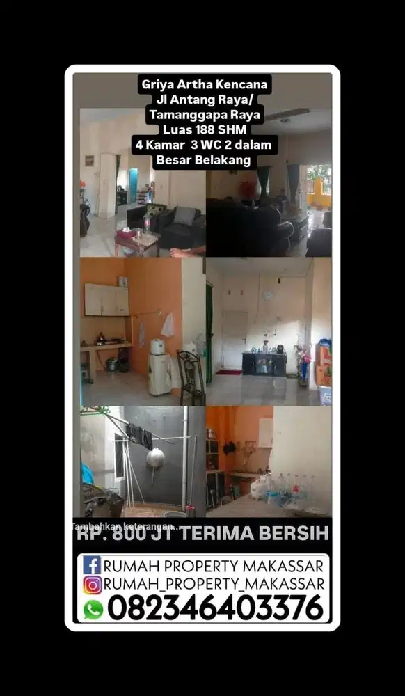 Griya  Artha Kencana Jl Antang Raya/Tamanggapa Raya Luas 188 kmr 4 WC 3