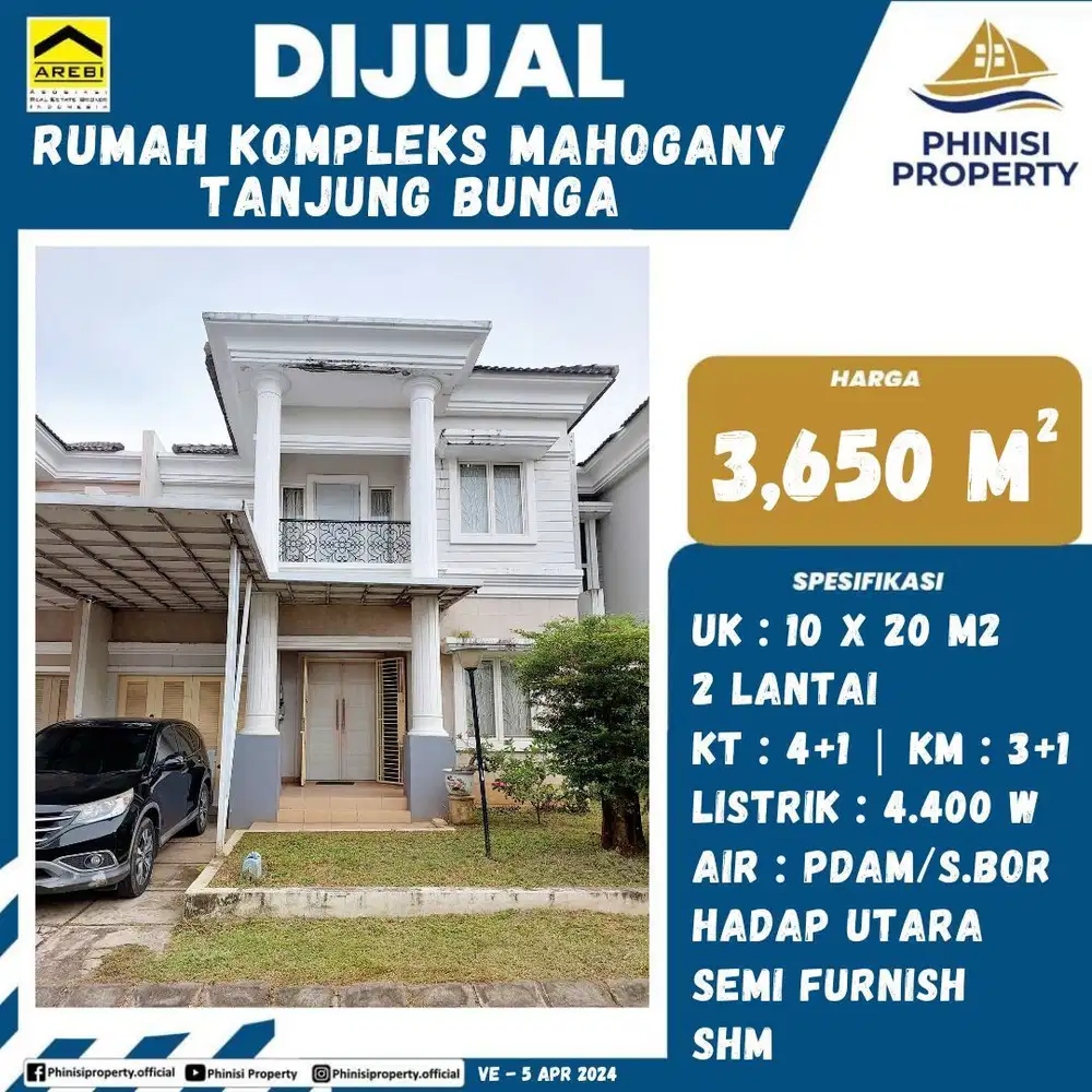 DIJUAL RUMAH CANTIK DI MAHOGANY TANJUNG BUNGA