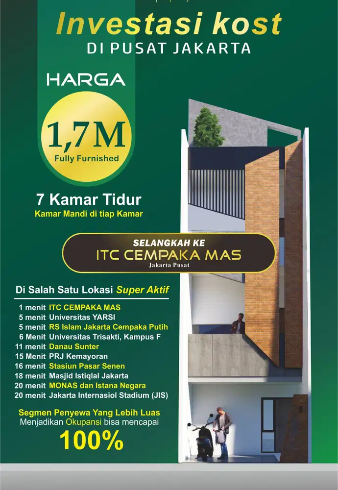 Di jual rumah kost baru bagus di sumur batu kemayoran jakarta pusat
