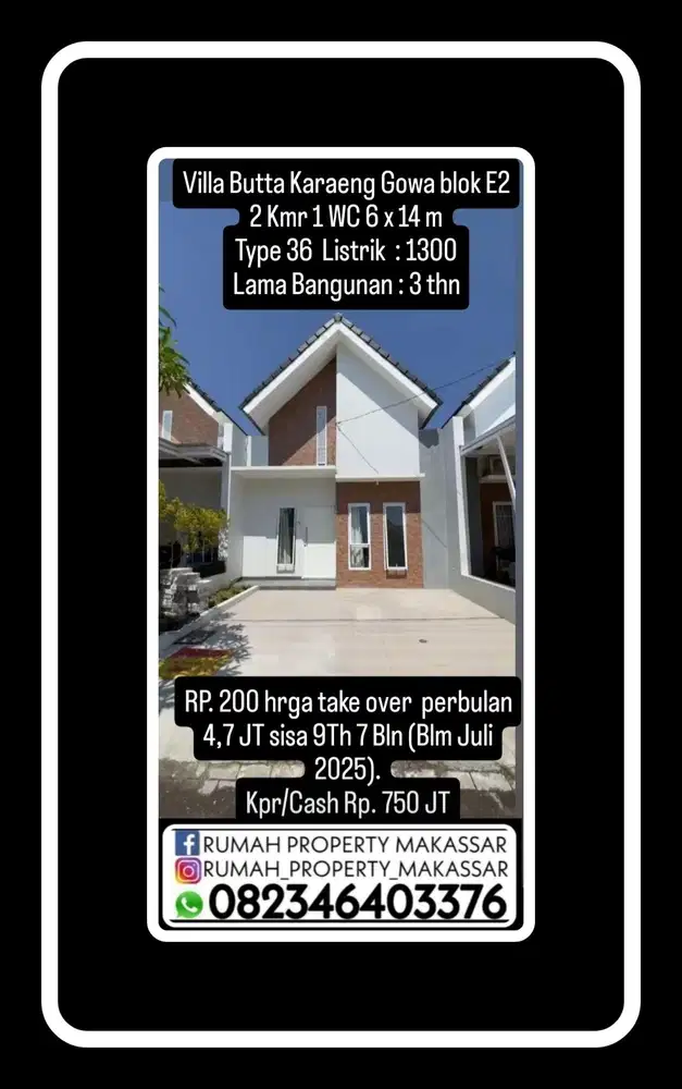 Villa  Butta Karaeng Gowa blok E2 2 Kmr 1 WC 6 x 14 m Type 36  L