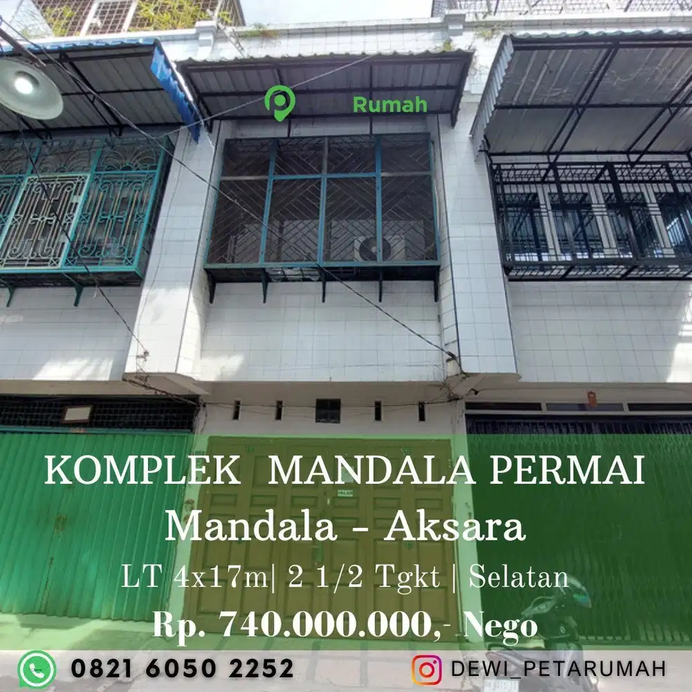 dijual cepat komplek mandala 2 1/2 lantai. shm