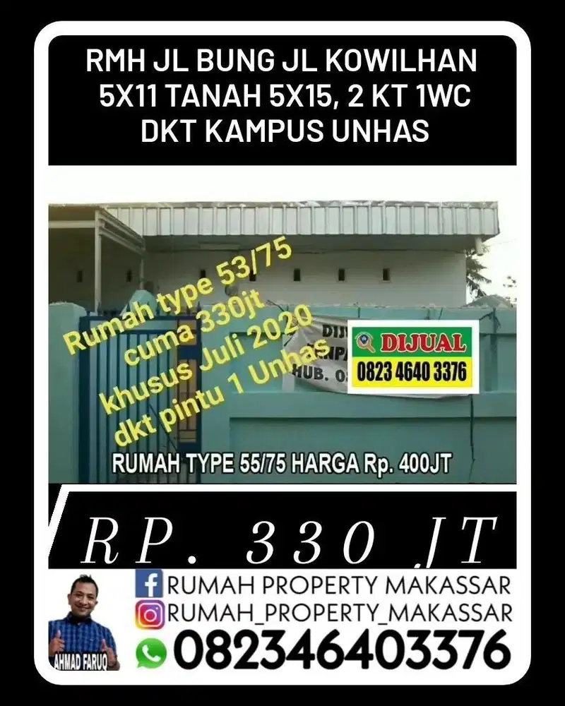 Harga Turun Banyak  Rumah Jl Bung jl Kowilhan  LB 5x11 LT 5x15, 2 KT 1