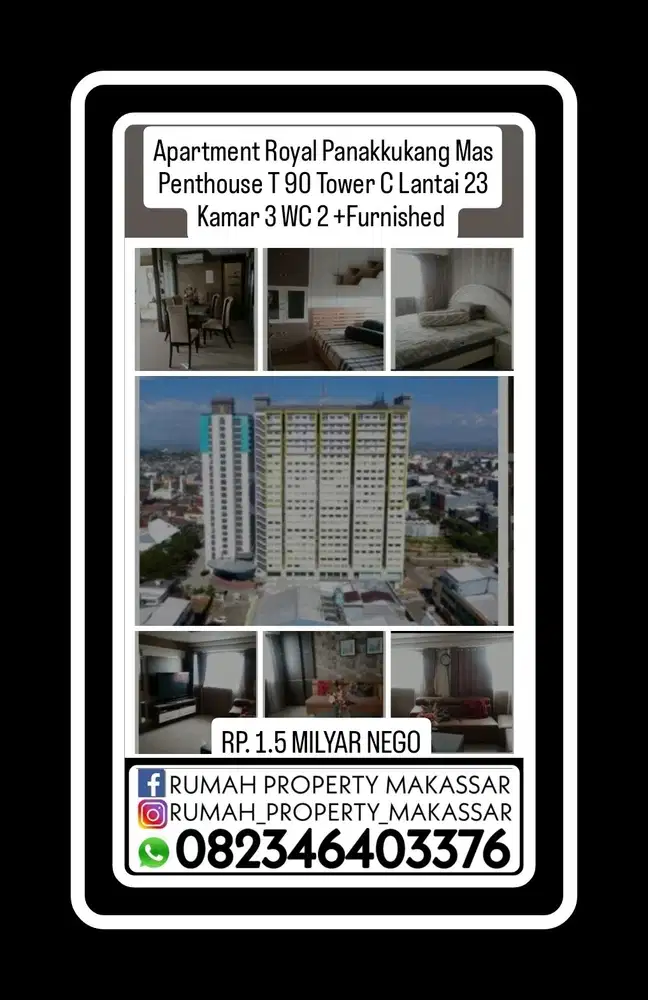 Apartment Royal Panakkukang Mas Penthouse T90 Tower C Lantai 23+Perab