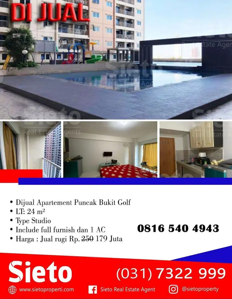 Dijual Cepat! Apartemen Puncak Bukit Golf