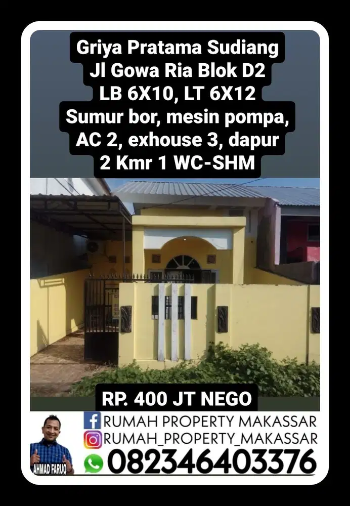 Griya Pratama Sudiang Jl Gowa Ria Blok D2 LB 6X10, LT 6X12 Sumur bor