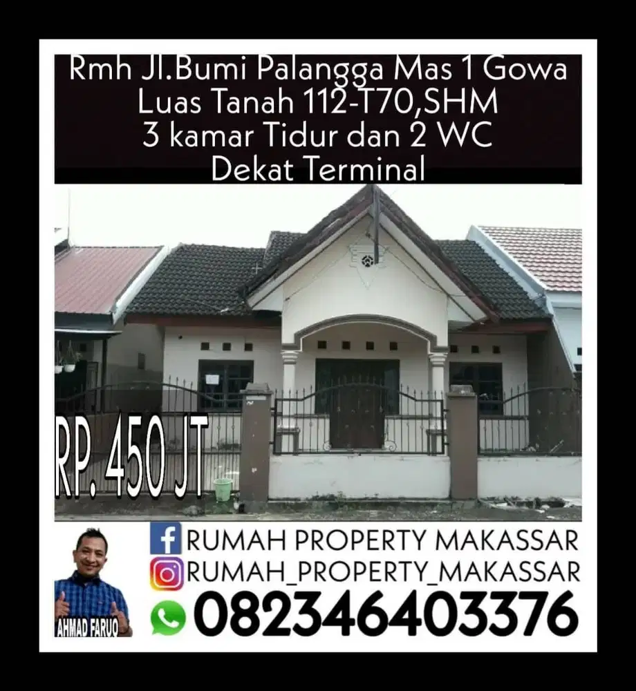 Rmh Jl.Bumi palangga mas 1 Gowa LT112 LB70,SHM 3 Kmr 2 WC