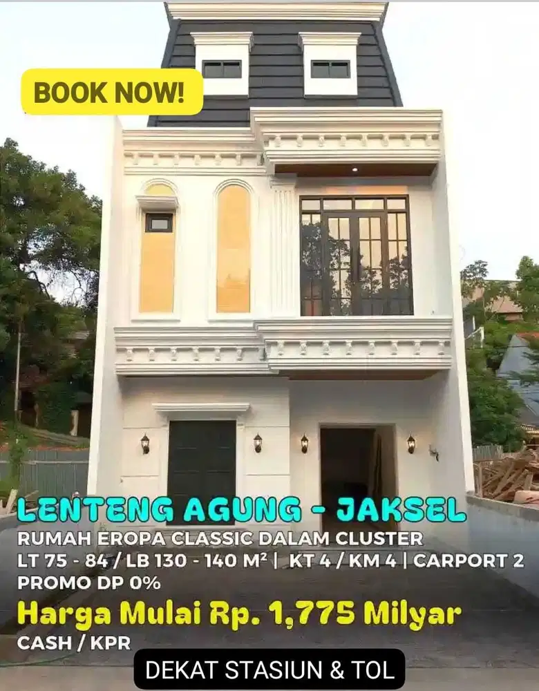 RUMAH BARU 3 LT ELEGAN CLUSTER STRATEGIS DKAT STASIUN DI LENTENG AGUNG
