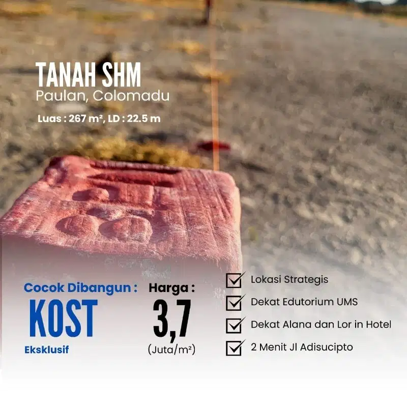 Area Kost Colomadu, Tanah Kavling Paulan, Dekat Jl. Raya Adisucipto