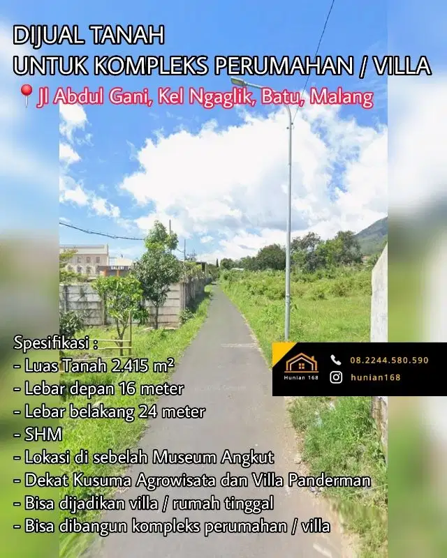 Tanah Kavling Rumah Villa Abdul Gani Atas Museum Angkut Batu Malang