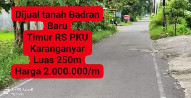 Dijual tanah di Karanganyar kota Badran Baru Timur RS PKU Karanganyar
