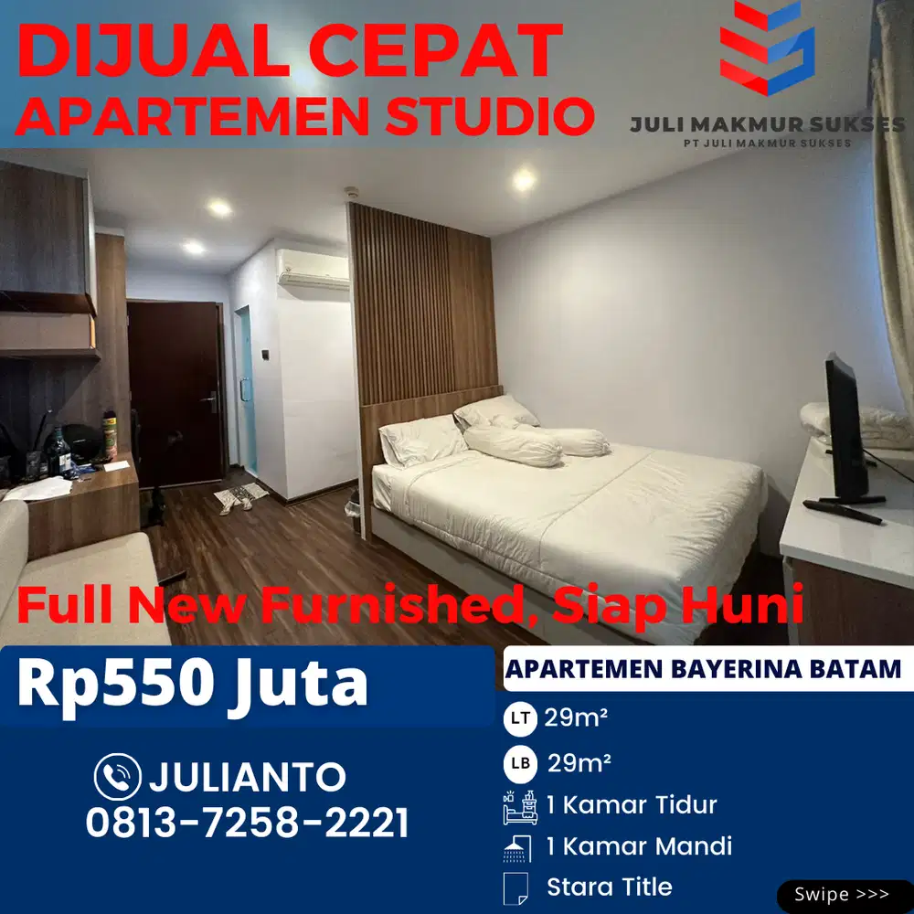 Dijual CEPAT Apartemen Studio Full New Furnished di Bayerina Habourbay