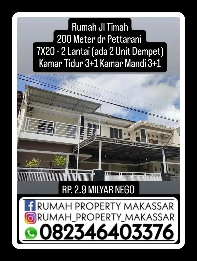 Rumah Jl Timah 200 Meter dr Pettarani  7X20 - 2 Lantai ada 2 Unit