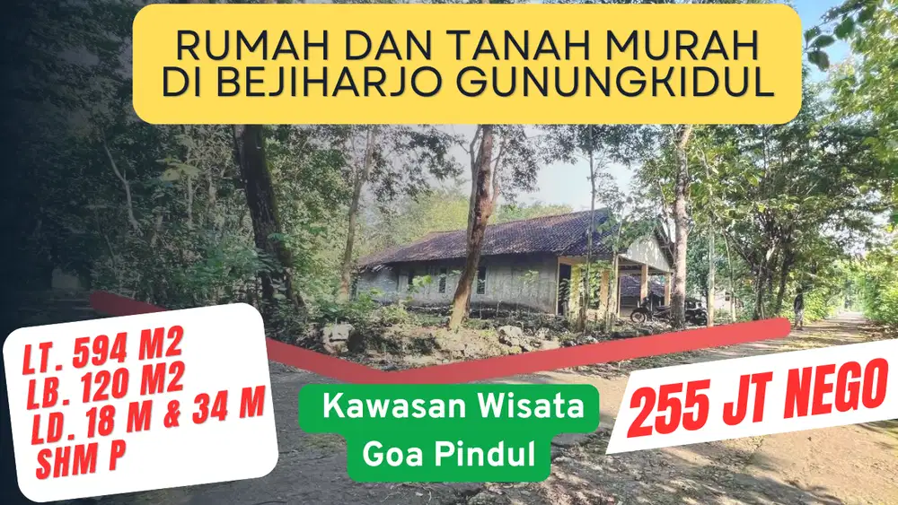 Jual Rumah Murah Bonus Tanah di Kawasan Wisata Goa Pindul Gunungkidul