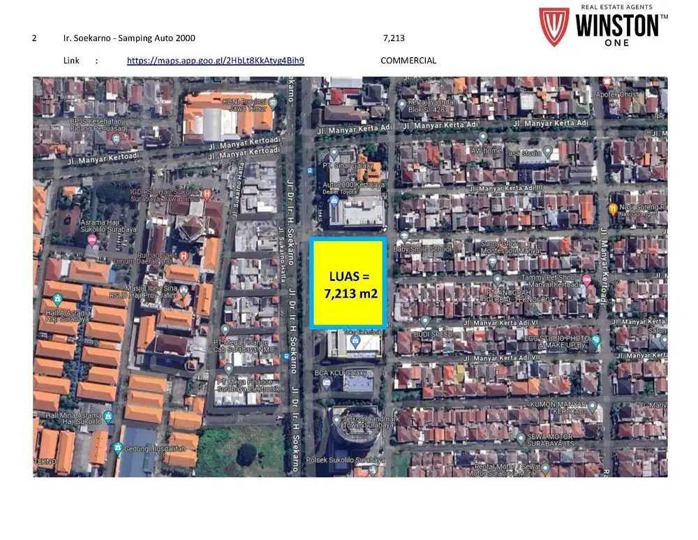 Dijual Tanah Raya Ir Soekarno Merr cocok Rumah Sakit Gedung Showroom