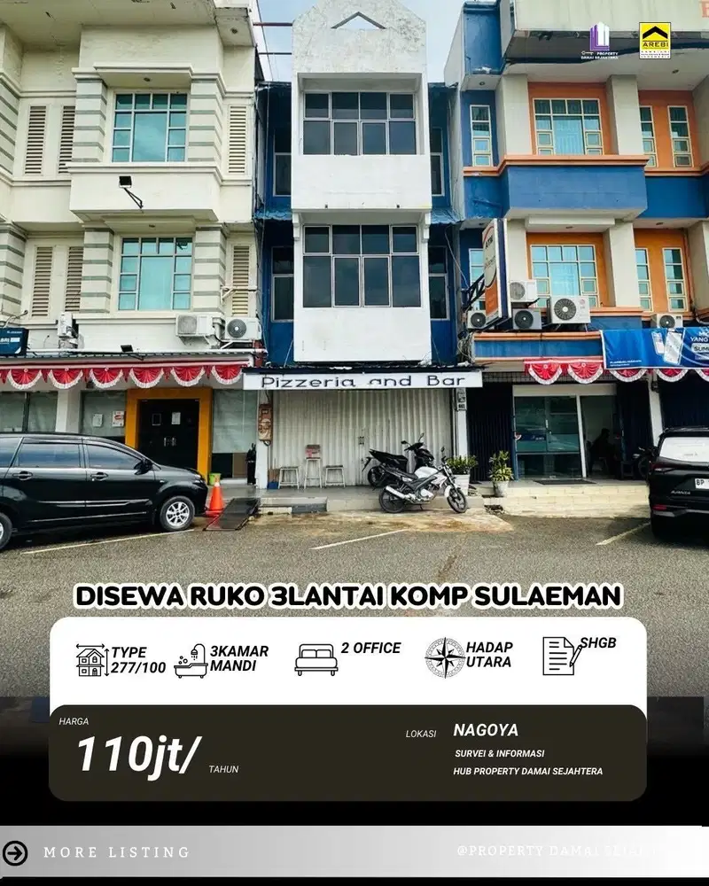 Disewakan Ruko 3 Lantai Komplek Sulaeman Nagoya