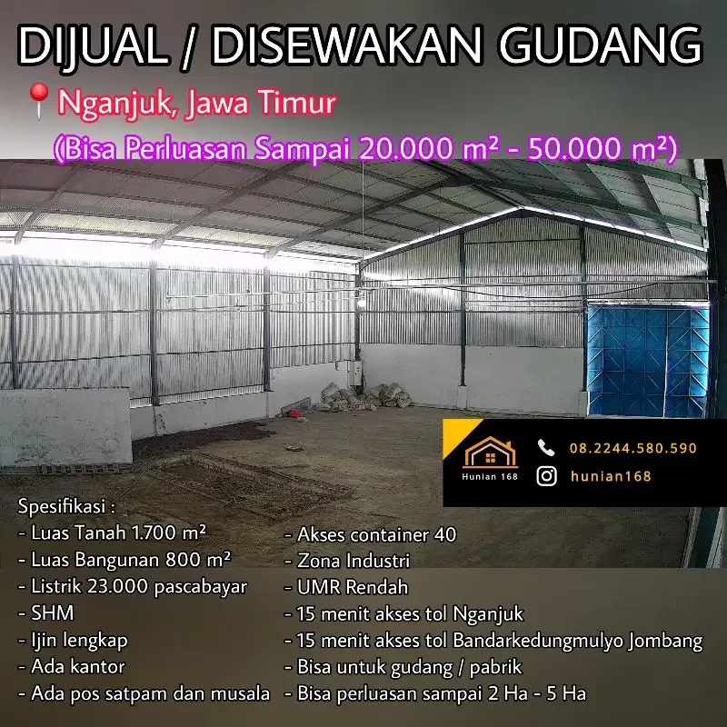 JUAL SEWA Gudang Tanah Industri By Pass Nganjuk Gondang Lengkong