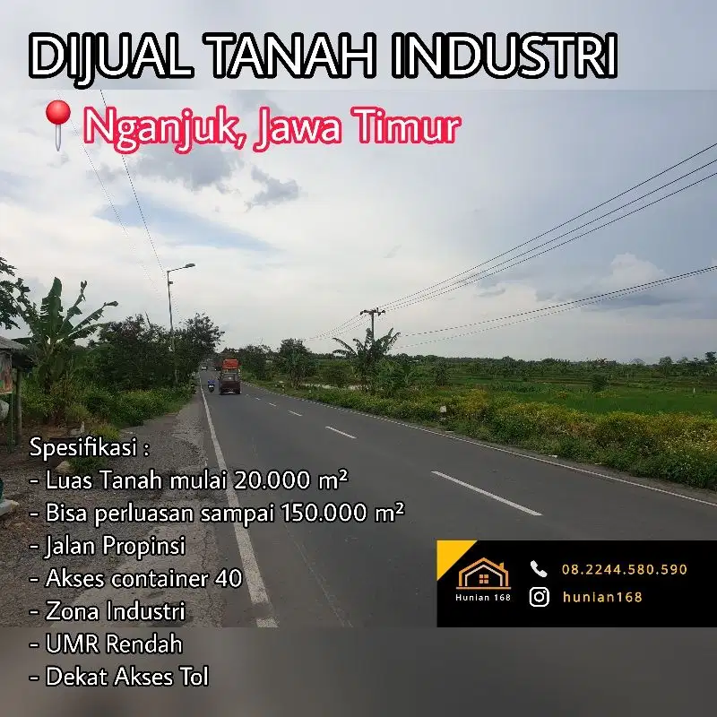 Tanah Industri Gudang Pabrik Jalan Raya Propinsi By Pass Nganjuk