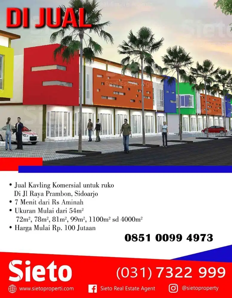 Dijual Kavling Komersial Untuk Ruko di Jl. Raya Prambon, Sidoarjo