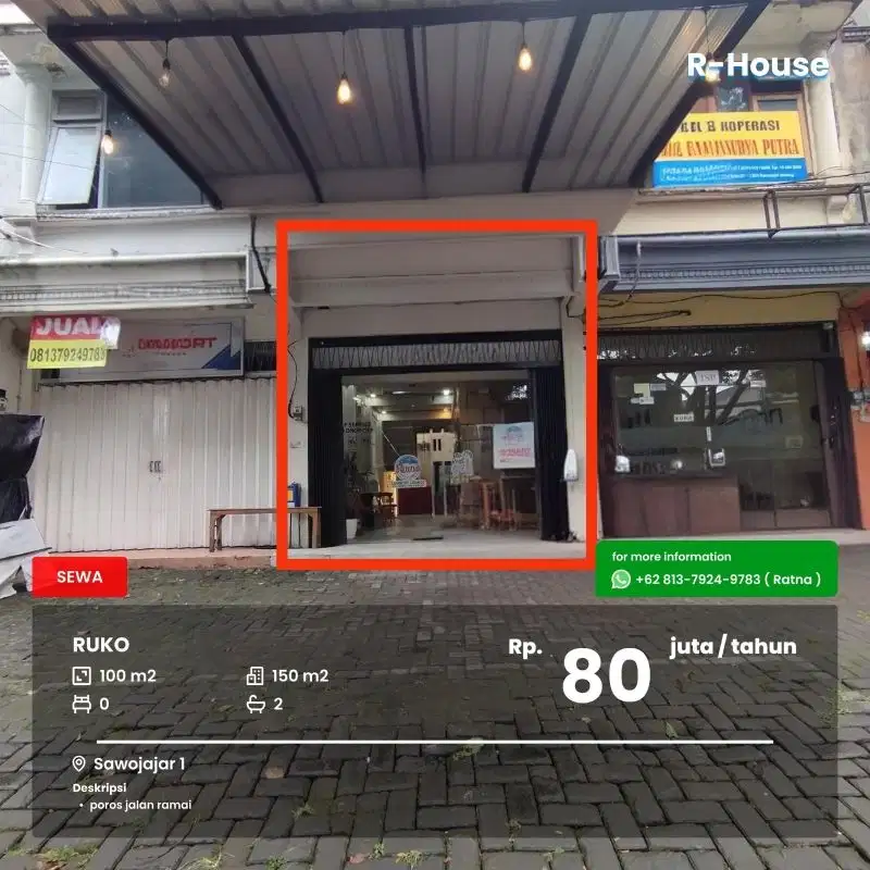 Ruko 2 lantai poros jalan utama Sawojajar 1