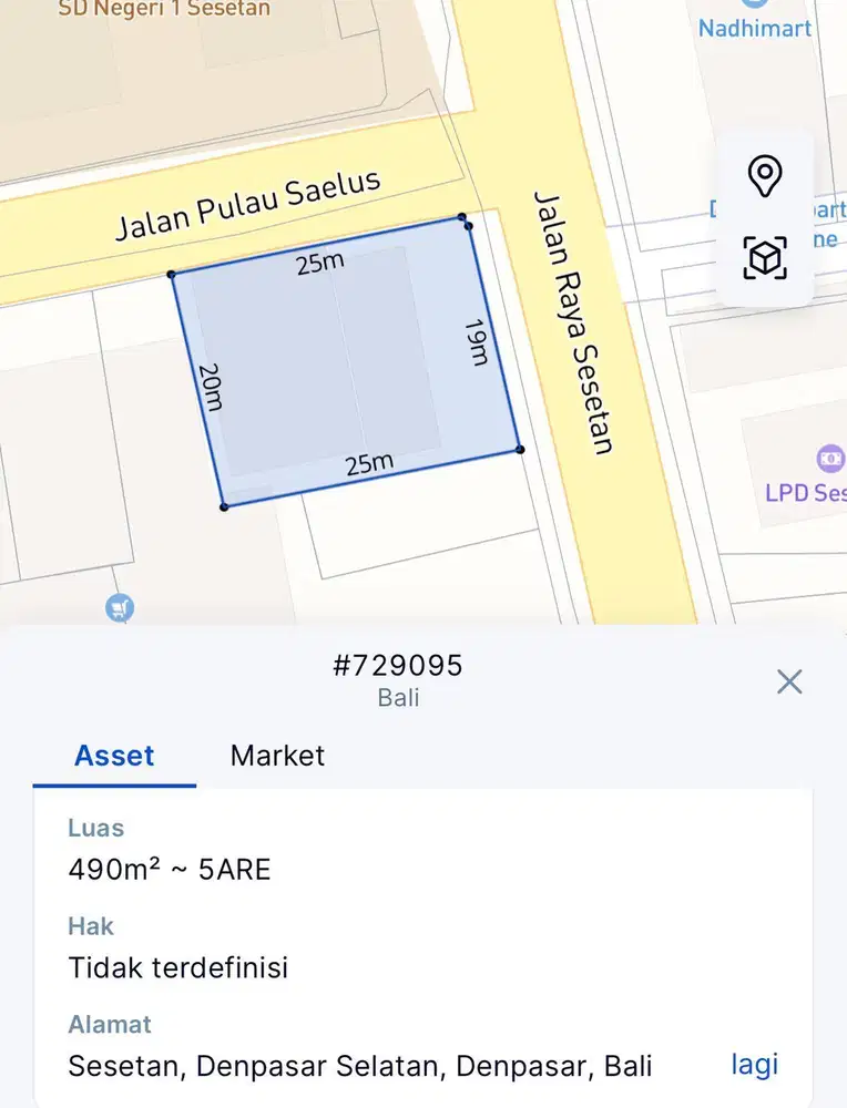 Tanah Hook Premium di jalan Utama Sesetan Denpasar Selatan
