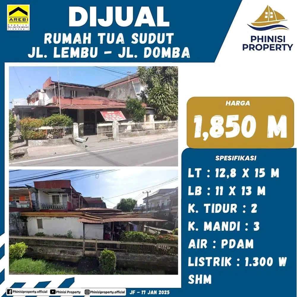 DIJUAL Rumah Tua sudut di Jalan Domba dan Jalan Lembu
