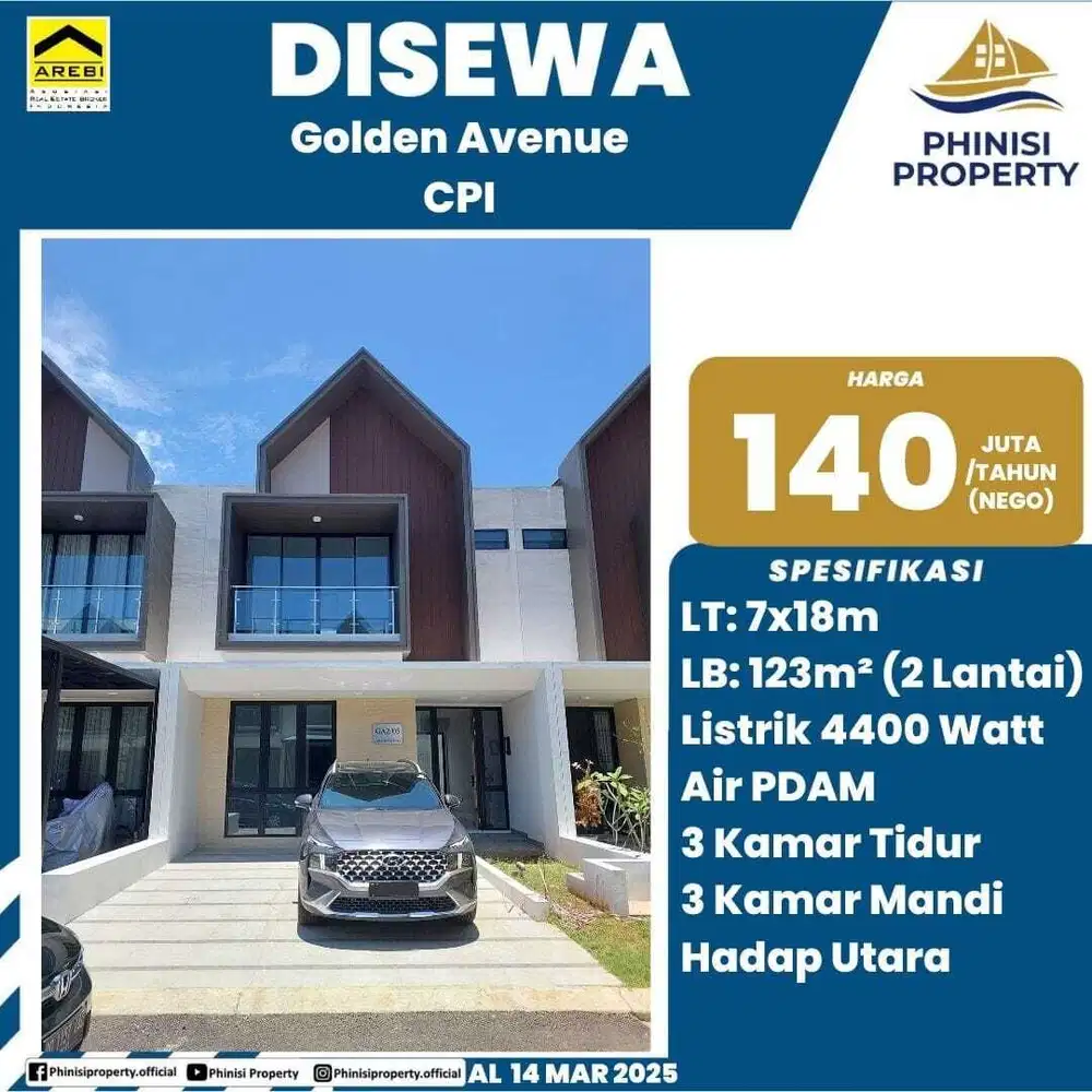 DISEWAKAN Rumah Golden Avenue Citraland City CPI