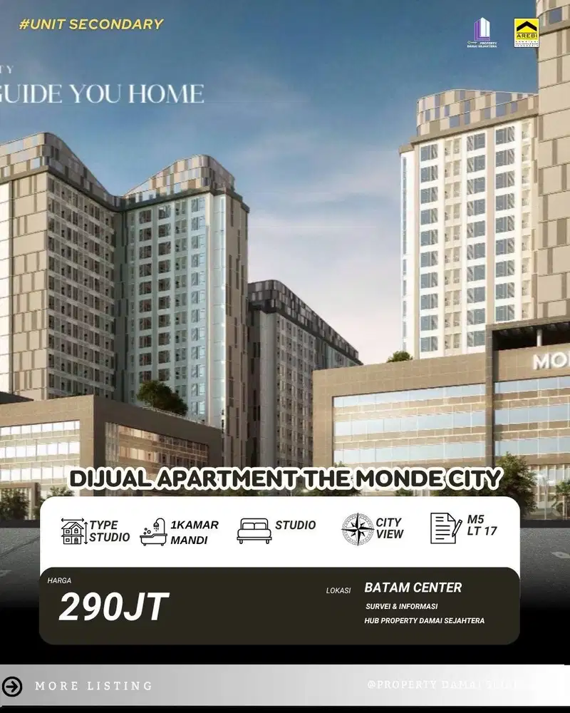 Dijual apartment studio Monde City Pasir putih