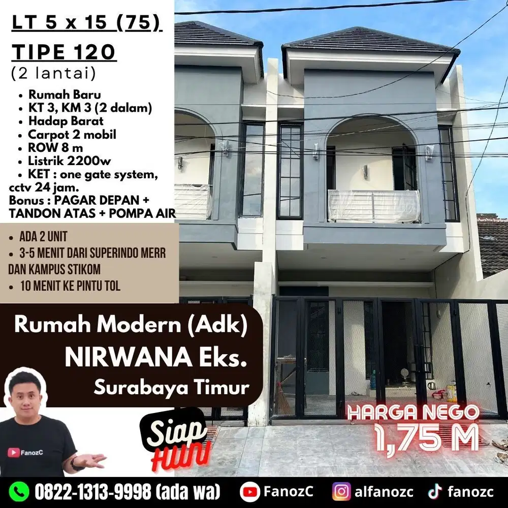 Rumah Surabaya timur, nirwana eksekutif, rumah modern minimalis, jual rumah 2 lantai