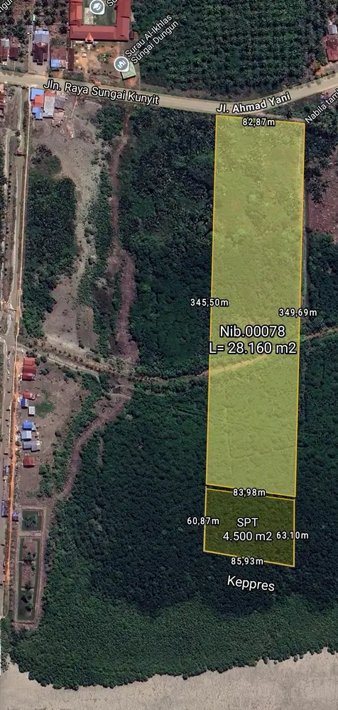 Tanah luas Jln.Raya Sungai Kunyit Dekat Pelabuhan kijing