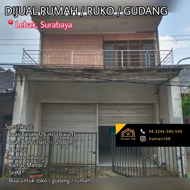 Rumah Gudang Ruko Toko Lebak Jaya Timur Arum Permai Surabaya
