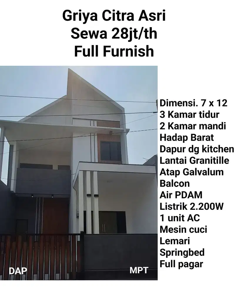 Rumah Disewakan Bringin Sambikerep Surabaya 2 Lantai Full Furnish Bangunan Baru Gress