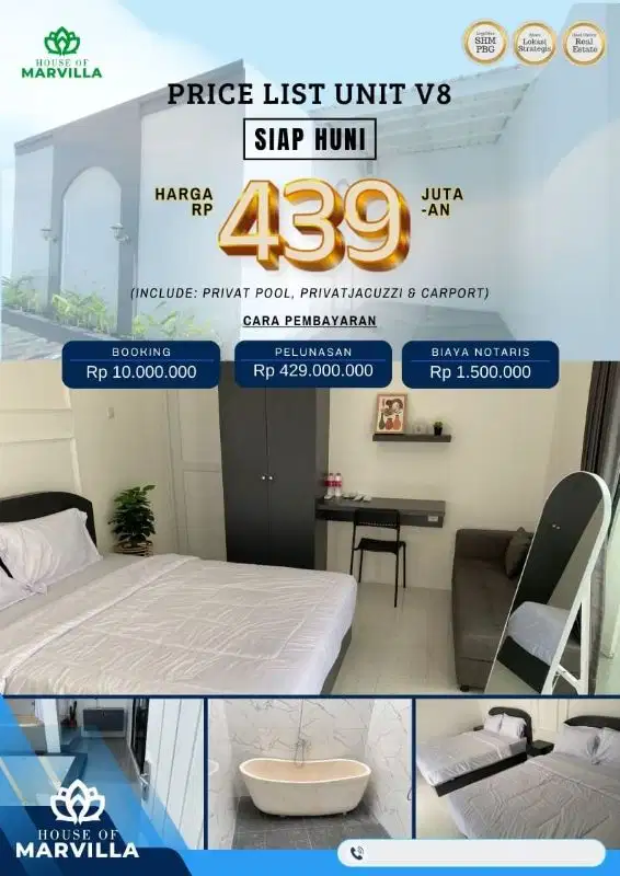 villa siap huni privat pool,privat jacuzzi