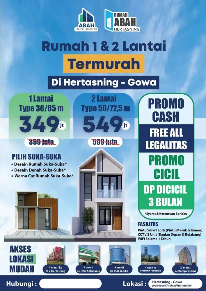 Rumah 2 lt Termurah diHertasning Baru 12 menit dari Jln Pettarani Mks