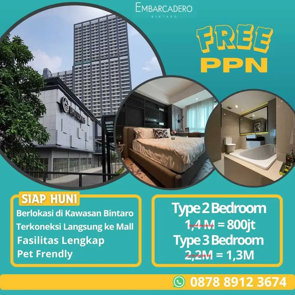 DIJUAL APARTEMEN SIAP HUNI DI BINTARO TIPE 2 BEDROOM