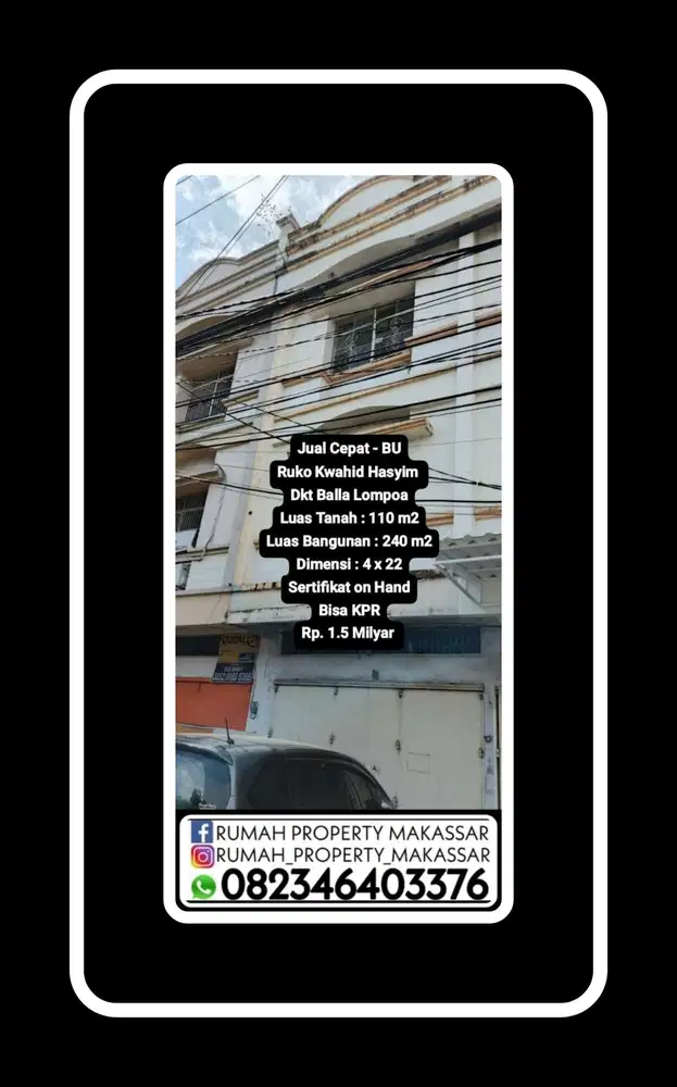 Jual Cepat - BU Ruko Kwahid Hasyim gowa 3 Lti Dkt Balla Lompoa LT110