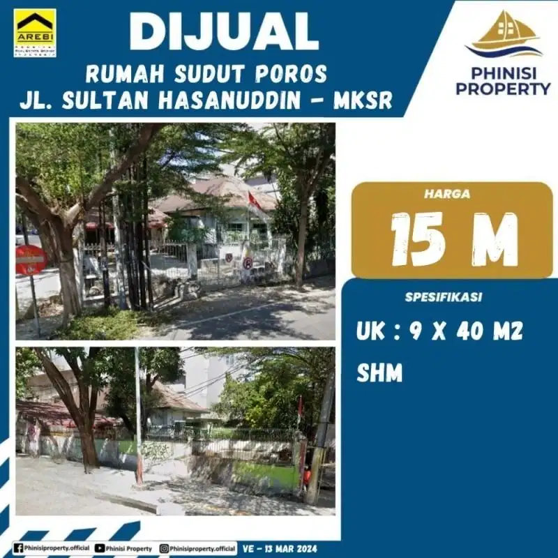 DIJUAL RUMAH DI SUDUT POROS JALAN SULTAN HASANDUDDIN MAKASSAR