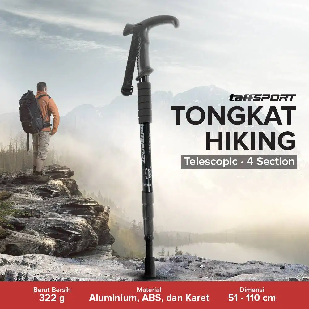 TaffSPORT Tongkat Hiking Trekking Pole Telescopic 4 Section - E4102 to