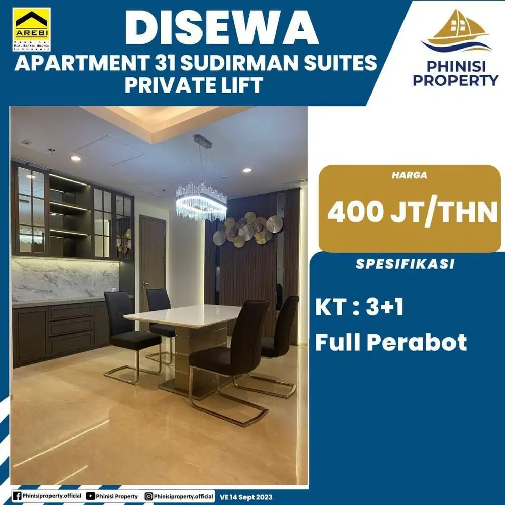 DISEWA APARTMENT 31 SUDIRMAN SUITES PRIVATE LIFT FULL PERABOT