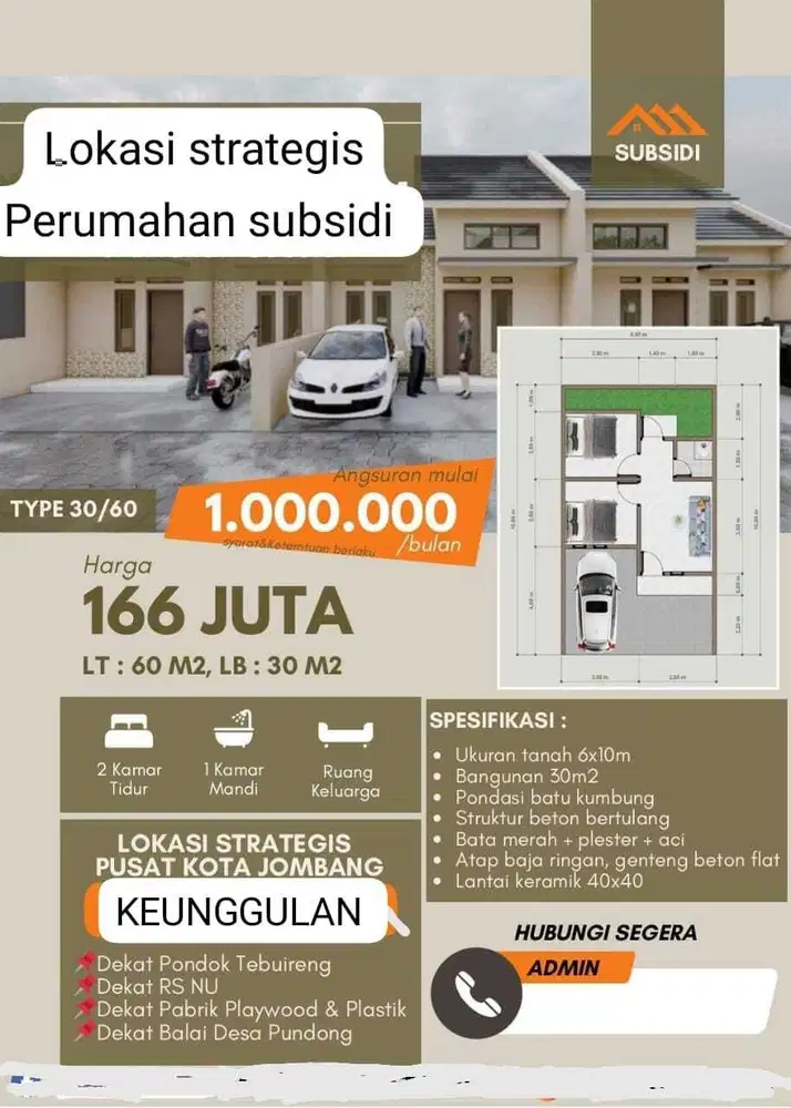 Jual perum di Pundong Diwek angsuran mulai  1 juta an