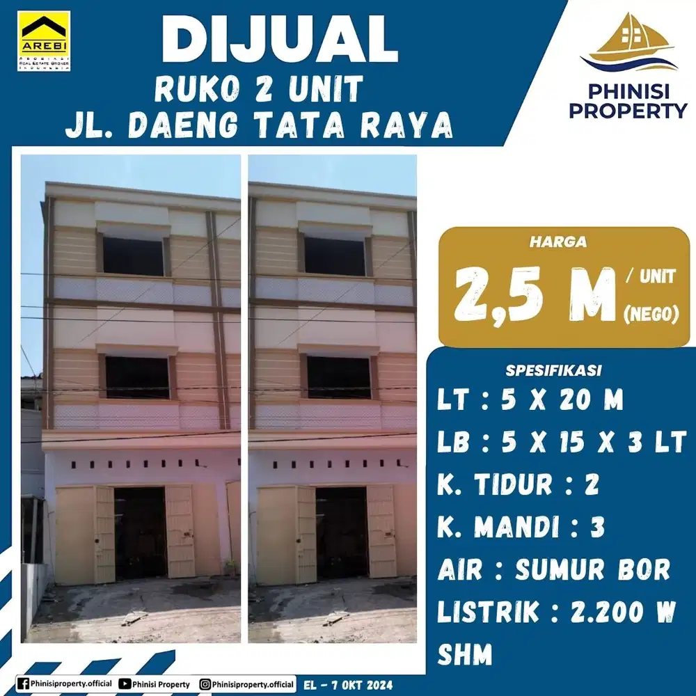 DIJUAL Ruko tengah Kota Strategis Jalan Daeng Tata Raya