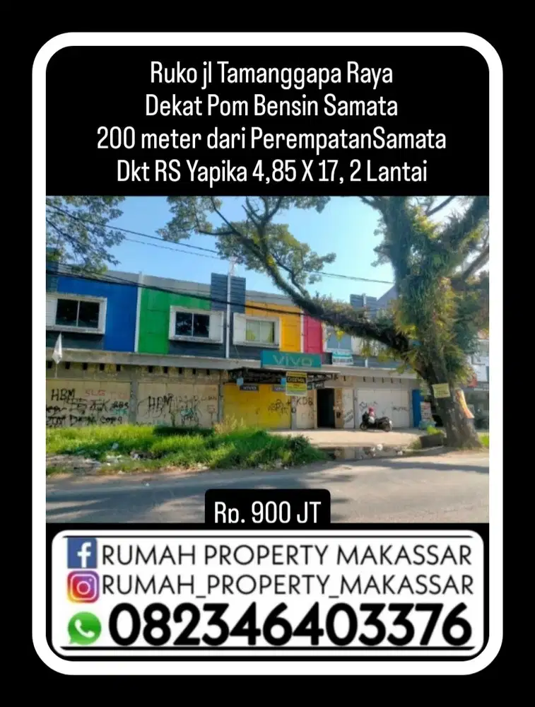 Ruko jl Tamanggapa Raya  Dekat Pom Bensin Samata 100 meter dr RS YAPIKA