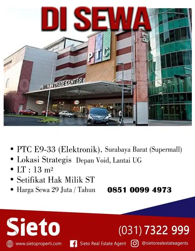 PROMO  Disewa PTC E9-33(Elektronik) Harga Sewa 29juta/tahun