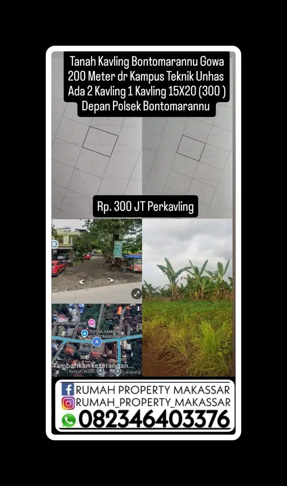 Tanah 2 Kavling 15X20 Bontomarannu Gowa 200 M dr Kampus Teknik Unhas
